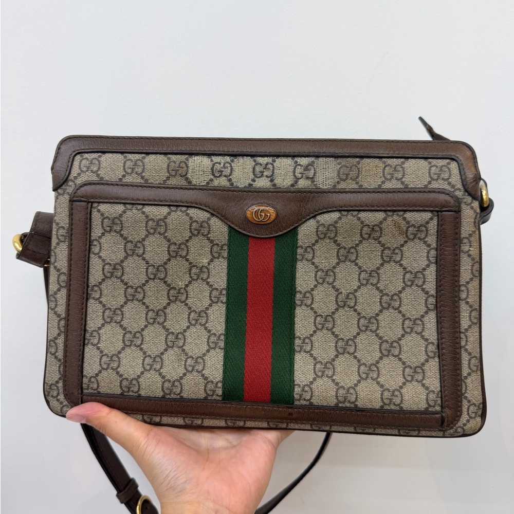 Gucci Beige GG Canvas Messenger Bag with Green-Red Web Stripe - Picture 3 of 6